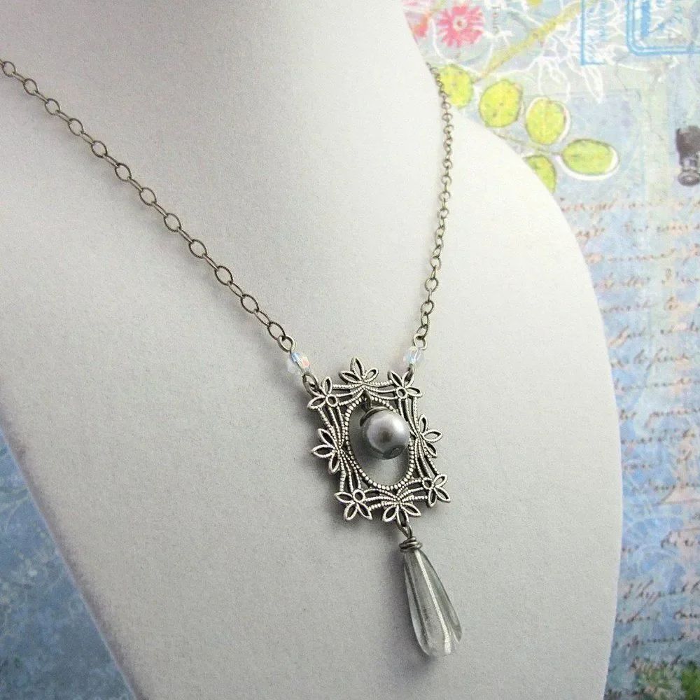 Silver and Pearl Necklace Bridal Necklace Bridesma